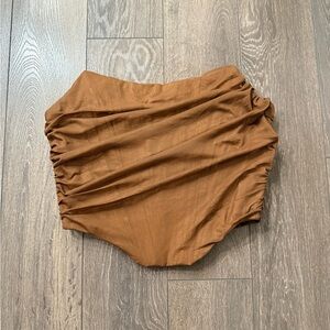 High-Waist Ruched Swim Bottoms - Rust Brown